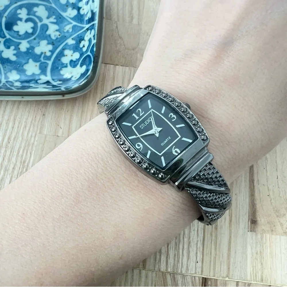 Studio time ladies black cuff bracelet watch NEW BATTERY